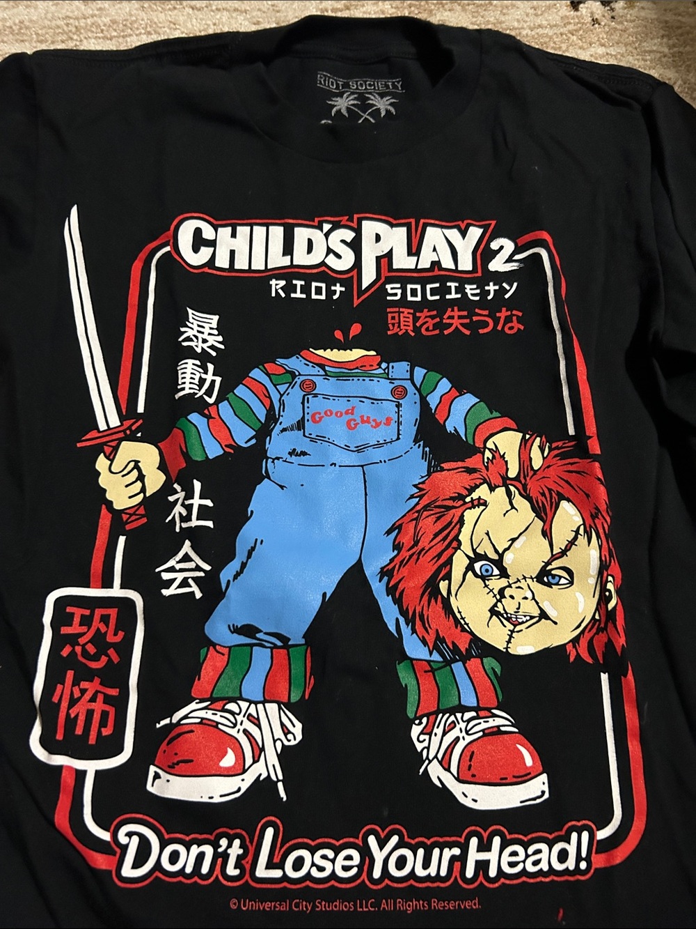 riot society Black Kids Tee with Multicolor Child's Play 2 Graphic